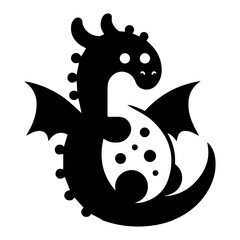 minimal Funny cartoon dinosaur vector silhouette, silhouette, black color, white background