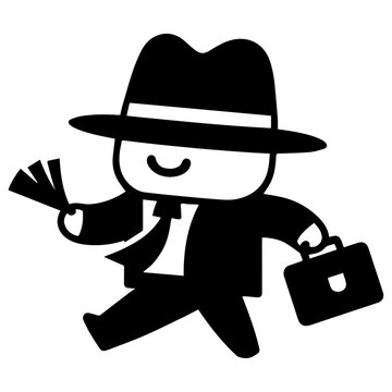 minimal funny carton business man vector silhouette, black color silhouette, white background