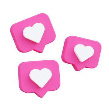 3D Social media platform, online social communication application concept, love react 3D message