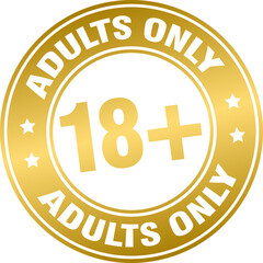 18+ golden sign badge, adults only golden banners badges	
