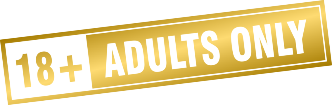 18+ golden sign badge, adults only golden banners badges	
