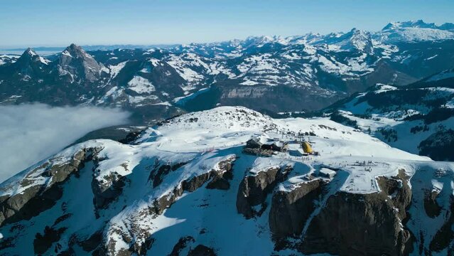Aerial view of snow covered ski slopes at Stoos,Switzerland