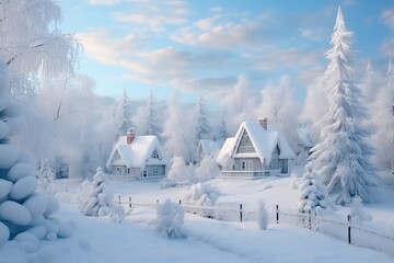 Snow-Covered Cottages in a Winter Wonderland