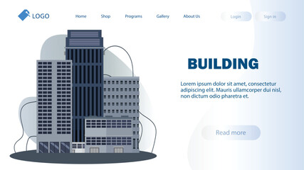 Set of building illustration of three very tall buildings. The buildings are made of a variety of materials, including steel, glass, and concrete. The buildings are located in a city.