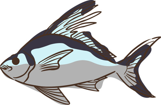 Abstract doodle rooster fish sign illustration for decoration on marine life, aquarium, fishing and nautical concept.