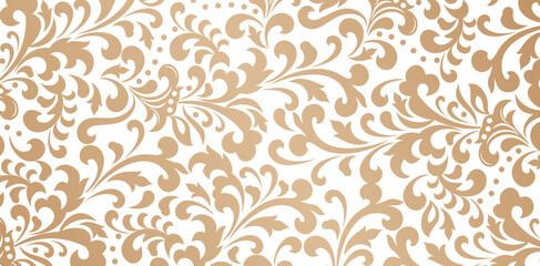 seamless floral pattern golden colors isolated white backgrounds for textile wallpapers, books cover, Digital interfaces, prints templates material cards invitation, wrapping papers, screen printing © IchdaAlimul