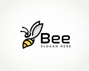 unique flying fast attack bee logo design template illustration inspiration - obrazy, fototapety, plakaty