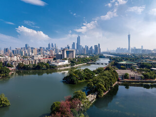 Fototapeta na wymiar Aerial photography of the Pearl River coastal cities in Guangzhou..