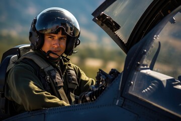 Focused Fighter Pilot in Cockpit Ready for Takeoff