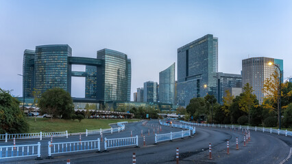 Fototapeta na wymiar Streets and modern cityscape of Hangzhou, China
