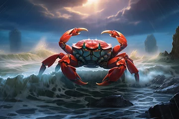 Foto op Canvas red crab on the stormy beach © RJ.RJ. Wave