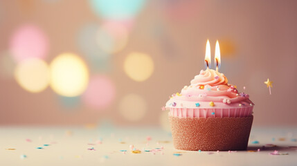 Birthday cake on blur background with studio light. Happy Birthday concept. Generative AI