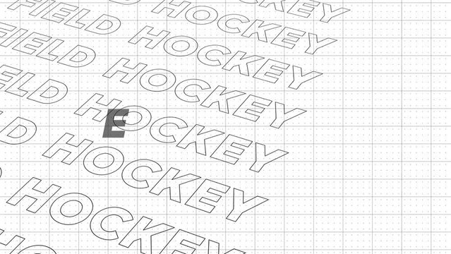 Field Hockey black and white creative promotion program broadcast sport design. Promo title page dynamic animation loop. Rows intro stream up attractive show screen seamless background card.
