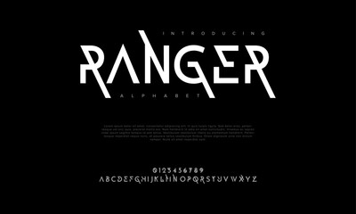 Ranger creative modern urban alphabet font. Digital abstract moslem, futuristic, fashion, sport, minimal technology typography. Simple numeric vector illustration