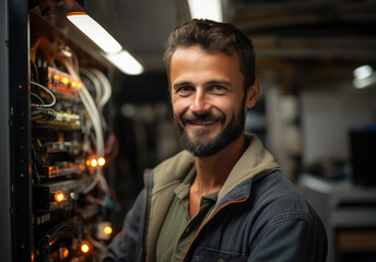 Obraz premium Friendly looking electrical protection engineer. Generative AI.