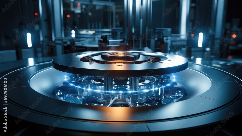 Fototapete Mysterious image of a laboratory with a superconductor disc. Generative AI.