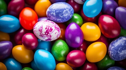 Fototapeta na wymiar Colorful Easter Eggs. Vibrant and Harmonious Backdrop for Attractive Banner Design, top view.