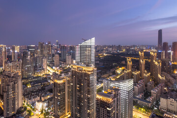 Aerial photography of the skyline of urban architecture in Wuhan..