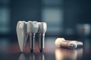 Dental Implant Model With Screw Near Healthy Tooth Generative AI