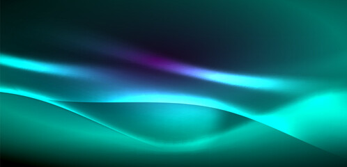 Dynamic waves in ethereal glow of neon lights. Concept merges fluidity of motion with vibrant allure of neon, crafting entrancing backdrop that embodies both vitality and futuristic sophistication