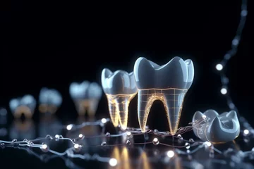 Deurstickers Process of placing dental crowns, according per medical standards. Generative AI © Zeno