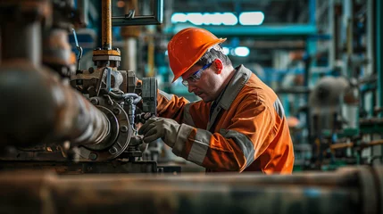 Foto auf Glas Engineer operator repairs valve equipment in plant industry  © Shahir