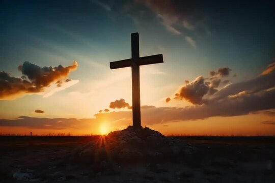 Cross At Sunset - Experience serenity and reverence with a stunning image of a cross at sunset, capturing the beauty and spiritual tranquility of the moment.