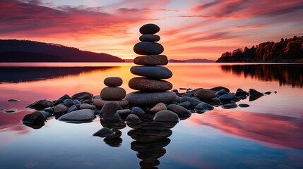 Zen Stone Stack Contemplation and relaxation generated with AI illustration