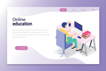 Modern online education design from flat isometric design. Landing page template. Easy to edit and customize. Vector illustration