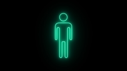 Toilet or bathroom sign. Pointer to the toilet or bathroom. Male  gender neon sign. WC toilet sign neon light design. Glowing lines on a black background.