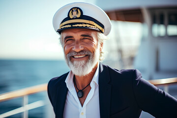 The older man is the ship's captain. The brutal look of an experienced sailor. The captain of the ship in a suit