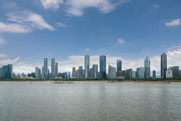 Naklejka premium Aerial photography of urban street views on both sides of the Gan River in Nanchang..