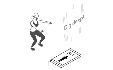 VR fitness, woman wearing VR goggles, training, squatting