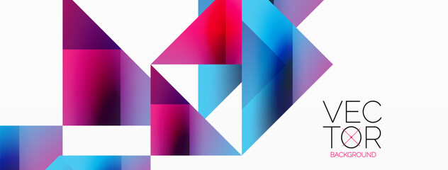Geometric background with squares, triangles, circles. Shapes harmoniously interact, creating visually striking design for digital designs, presentations, website banners, social media posts