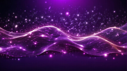 Fototapeta na wymiar High-Quality Digital Wallpaper with Abstract Purple Particle Waves and Illuminating Lights