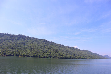 landscape of mountain and lake in the blue sky