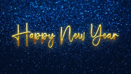 happy new year wallpaper, golden word of happy new year on blue firework background