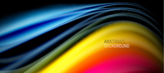 Rainbow color wave lines on black. Techno or business abstract background for posters, covers, banners, brochures, websites