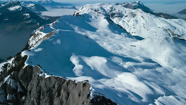 Aerial view of snow covered ski slopes at Stoos,Switzerland
