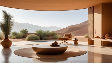 interior view of a bold rammed earth mid-century modern flat  - obrazy, fototapety, plakaty