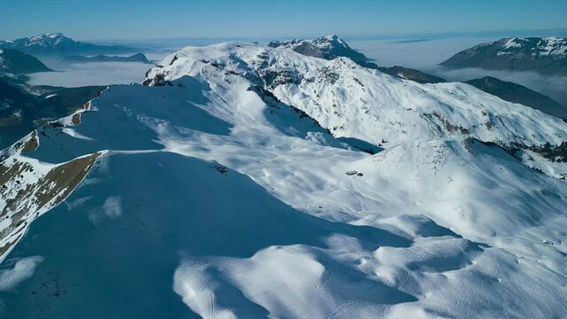 Aerial view of snow covered ski slopes at Stoos,Switzerland
