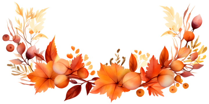 Autumn-wreath-watercolor-decoration-flat-vector-illustration-on-white-background，png