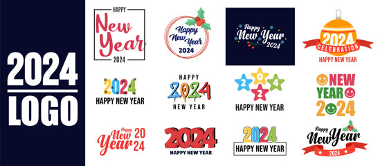 Fototapeta na wymiar Happy New Year 2024 abstract set bundle logo icon design element vector ,
