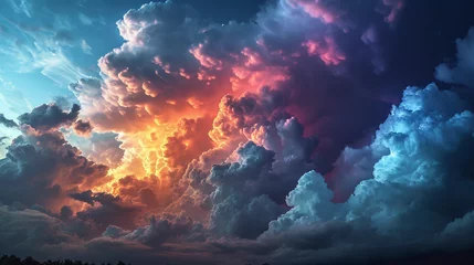 Tuinposter Lightning spread in rainbow colored clouds © Adja Atmaja