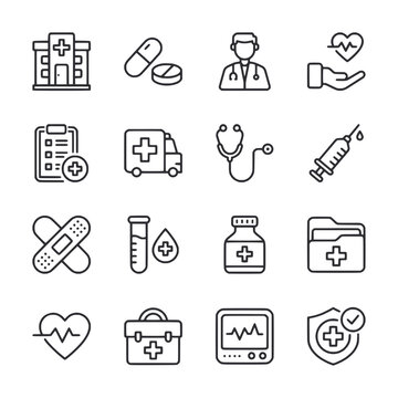 Set of Medical icon for web app simple line design