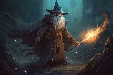 An illustration of a Istar (Wizard) protecting a path from evil. Generative AI