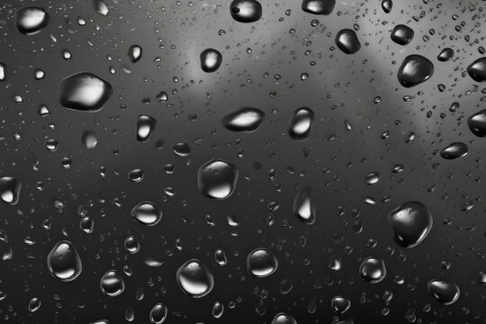 Realistic transparent water raindrops texture background for design overlay, droplets close up view. Generative AI