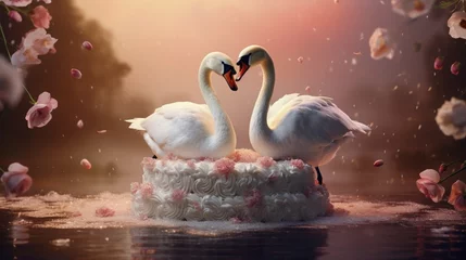 Foto auf Acrylglas swans to design the wedding cake © juni studio