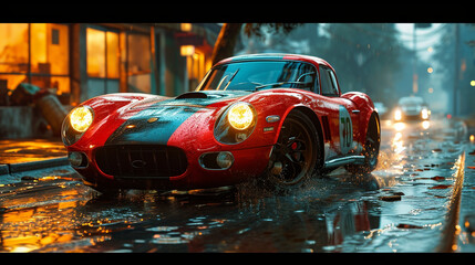 Cool muddy car after race 3d rendering - obrazy, fototapety, plakaty