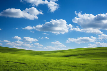 Fototapeta premium natural scene beautiful green hill with blue sky. Generative ai.